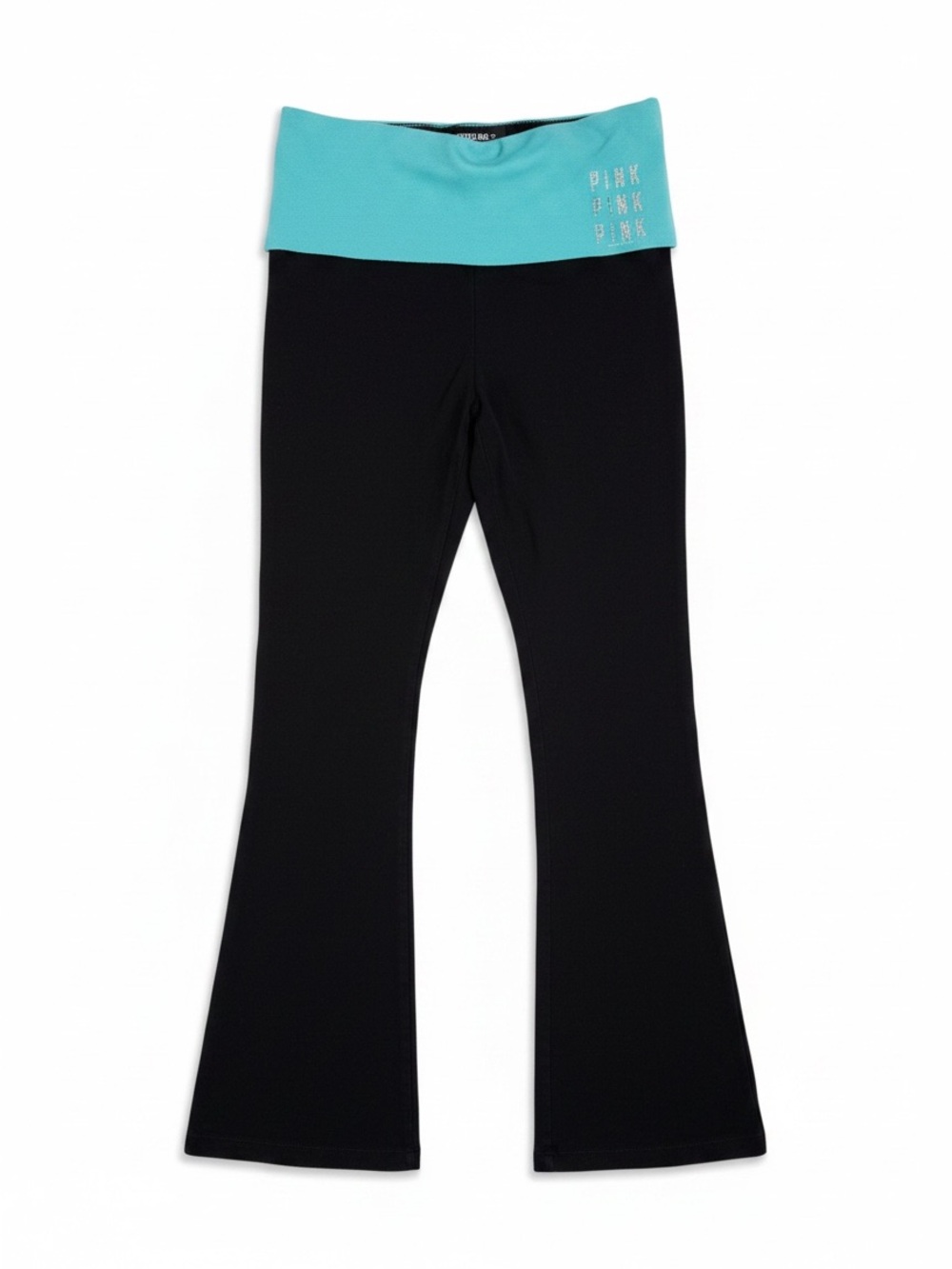 Rare Y2K Victoria's Secret PINK Foldover Flare Yoga Pants Rhinestone Logo